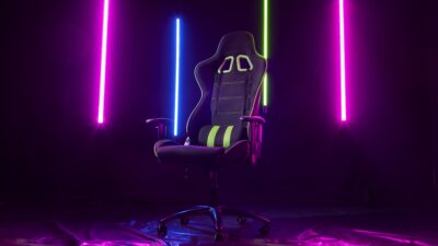 Gaming chair with multicolored neon lights