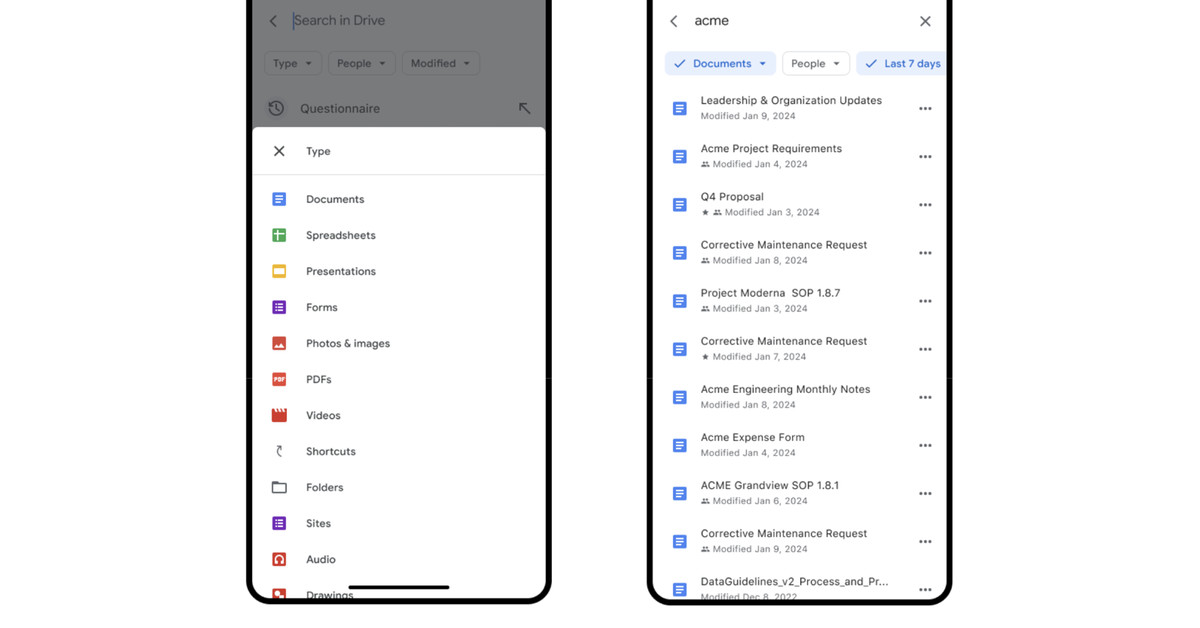 La recherche Google Drive sur iOS bénéficie de meilleures options de filtrage